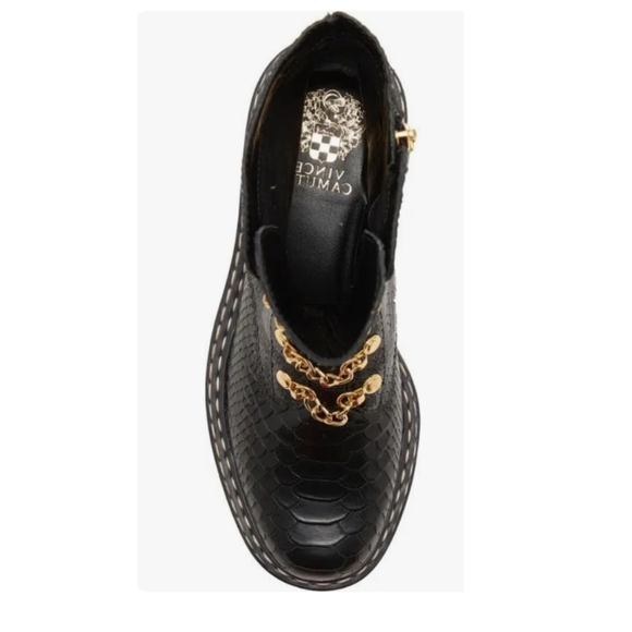 Vince Camuto Popinta Black Smooth Leather Snake Round Toe Chain Detailed Boots - Picture 2 of 14